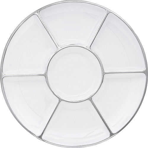 Silver Trimmed White Plastic Sectional Platter Image #1