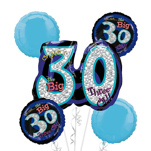 Nav Item for 30th Birthday Balloon Bouquet 5pc - Blue Oh No! Image #1