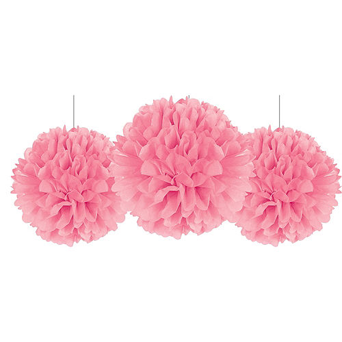 Rounded Pink Tissue Pom Poms 3ct Party