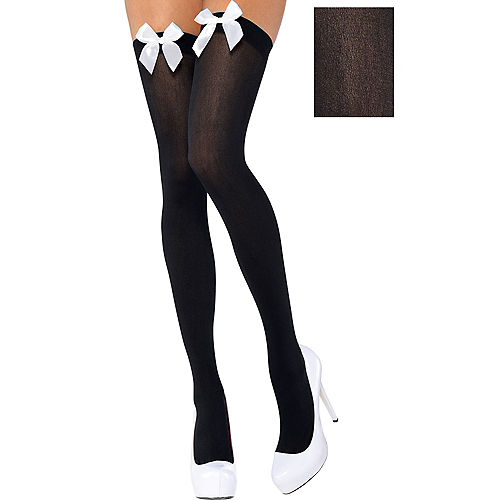 Black and White Stockings with Bows Costume Accessory