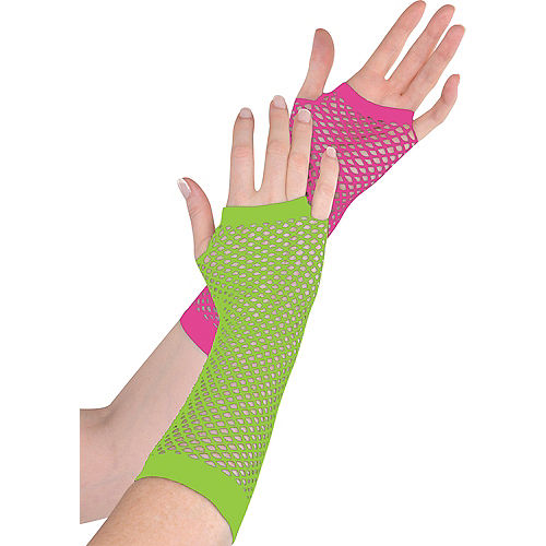 Nav Item for Long Black Light Neon Fishnet Gloves Deluxe Image #1