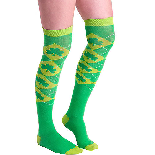 Patricks Day Socks Green Clover Shamrock Striped Knee Stocking Irish Costume Party High Socks for Women Girls 3 Pack St