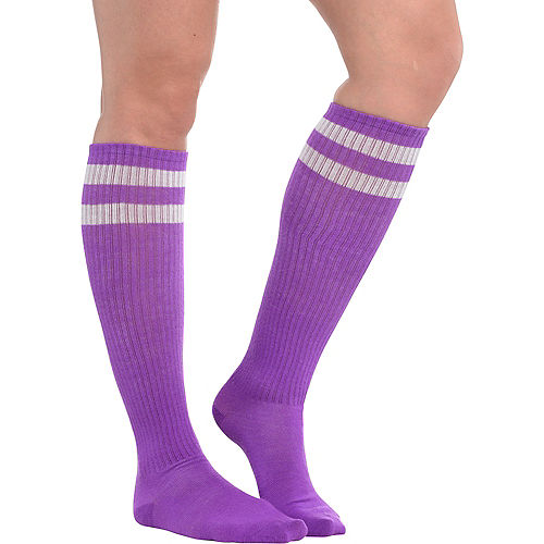 Purple Stripe Athletic Knee-High Socks Image #1