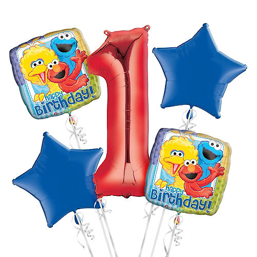 Nav Item for Sesame Street 1st Birthday Balloon Bouquet 5pc Image #1