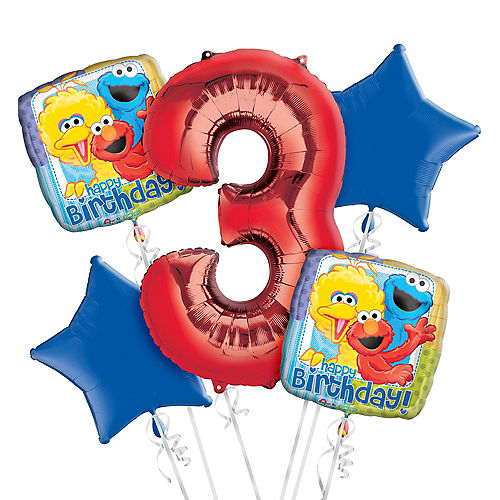 Nav Item for Sesame Street 3rd Birthday Balloon Bouquet 5pc Image #1