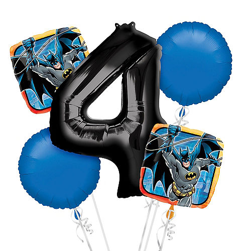 Batman 4th Birthday Balloon Bouquet 5pc Image #1