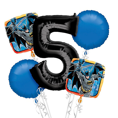 Batman 5th Birthday Balloon Bouquet 5pc Image #1