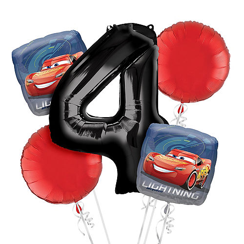 Cars 4th Birthday Balloon Bouquet 5pc Image #1