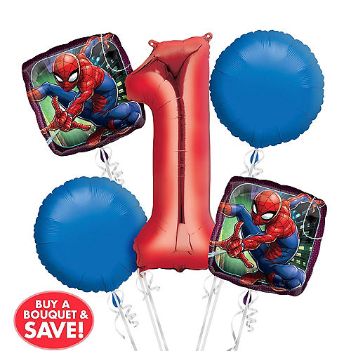 Spider-Man 1st Birthday Balloon Bouquet 5pc Image #1