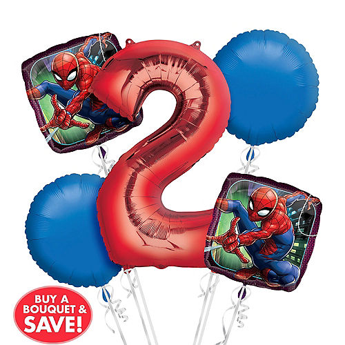 Spider-Man 2nd Birthday Balloon Bouquet 5pc Image #1