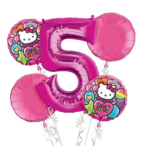 Nav Item for Rainbow Hello Kitty 5th Birthday Balloon Bouquet 5pc Image #1