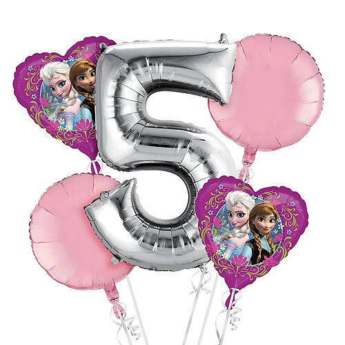 Frozen 5th Birthday Balloon Bouquet 5pc Image #1
