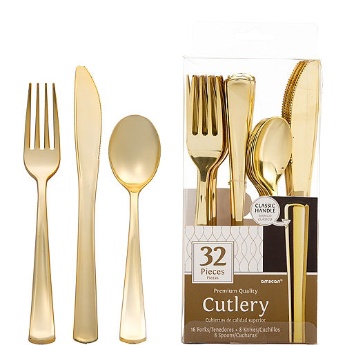 Nav Item for Gold Premium Plastic Cutlery Set 32ct Image #1