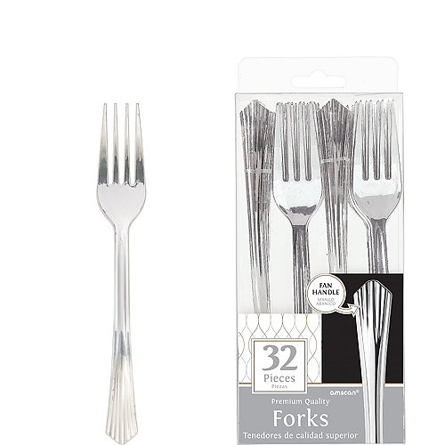 Silver Fan Handle Premium Plastic Forks 32ct Image #1