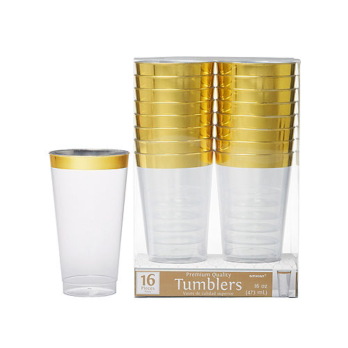 CLEAR Gold-Trimmed Premium Plastic Cups 16ct Image #1