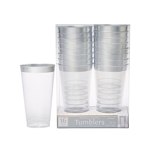 Nav Item for CLEAR Silver-Trimmed Premium Plastic Cups 16ct Image #1