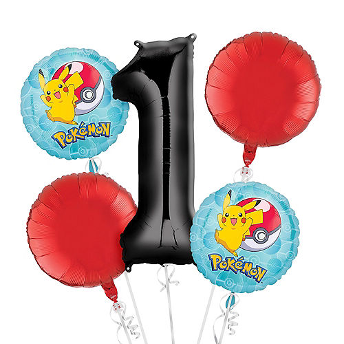 Pokemon 1st Birthday Balloon Bouquet 5pc Image #1