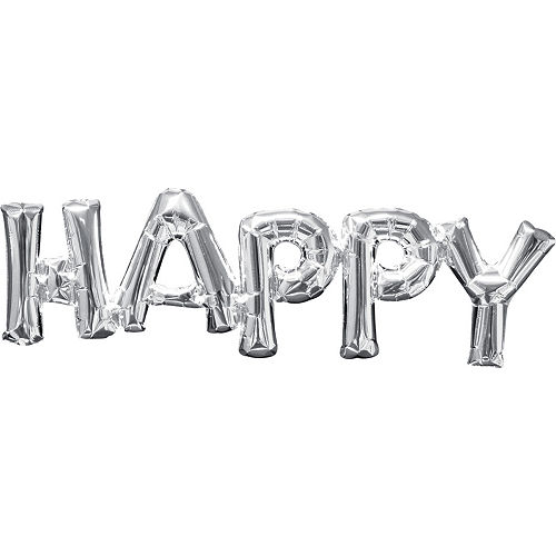 Air-Filled Silver Happy Letter Balloon Banner, 10in Image #1