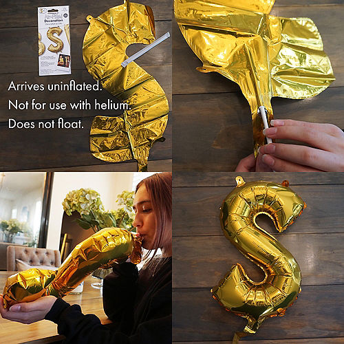 16 Inch Self Inflating Happy Birthday Balloons Banner Metallic Aluminum Foil Letter Balloons Ribbon Included for Birthday Wedding Festival Anniversaries Decorations Gold