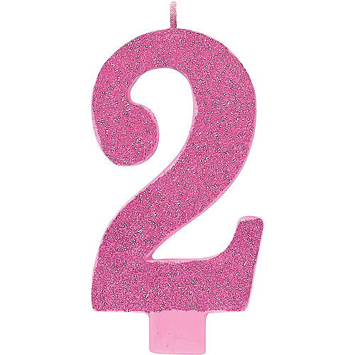 Giant Glitter Pink Number 2 Birthday Candle Image #1