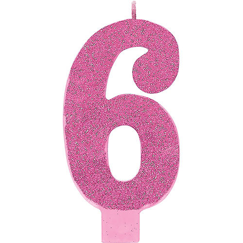 Nav Item for Giant Glitter Pink Number 6 Birthday Candle Image #1