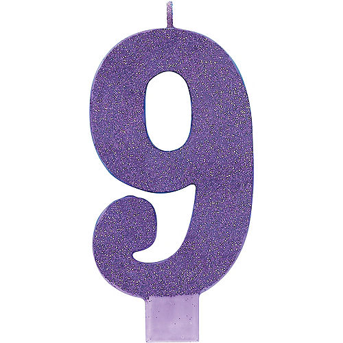 Giant Glitter Purple Number 9 Birthday Candle Image #1