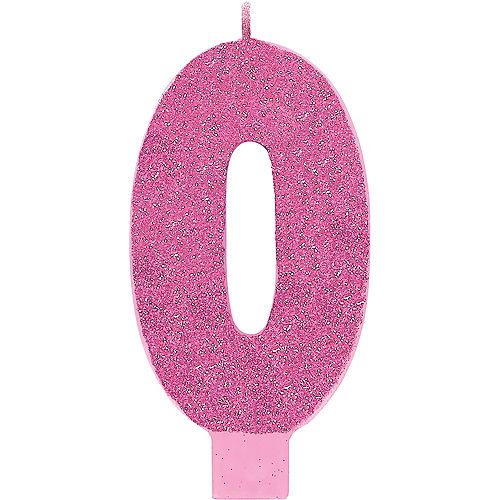 Nav Item for Giant Glitter Pink Number 0 Birthday Candle Image #1