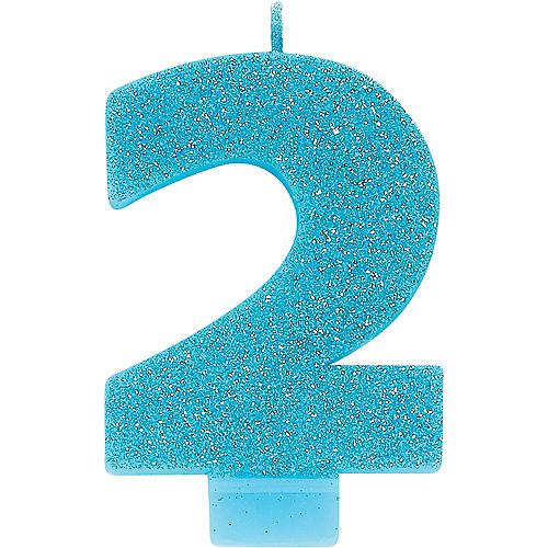 Nav Item for Glitter Caribbean Blue Number 2 Birthday Candle Image #1
