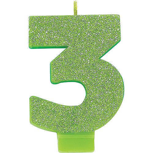 Glitter Kiwi Green Number 3 Birthday Candle Image #1
