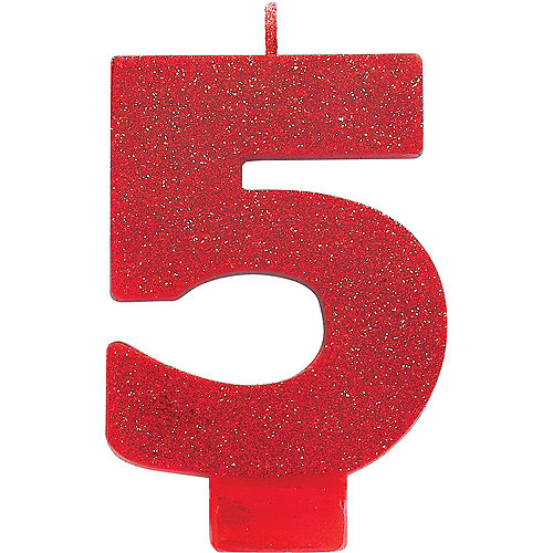 Nav Item for Glitter Red Number 5 Birthday Candle Image #1