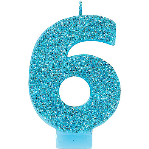 Glitter Caribbean Blue Number 6 Birthday Candle Image #1