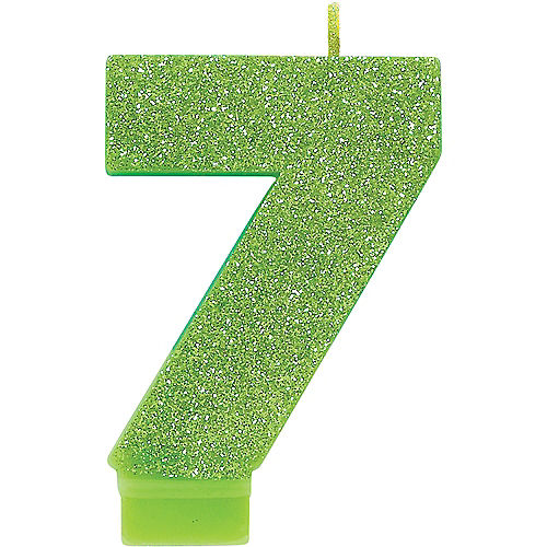 Nav Item for Glitter Kiwi Green Number 7 Birthday Candle Image #1