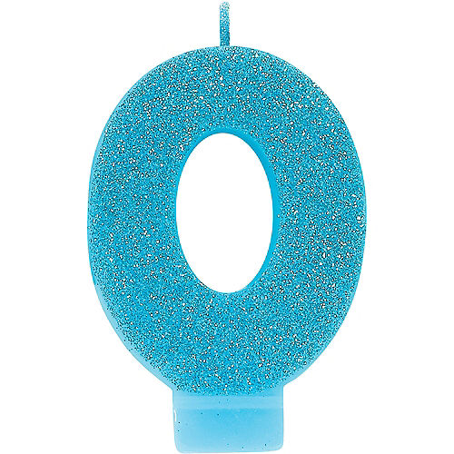 Glitter Caribbean Blue Number 0 Birthday Candle Image #1