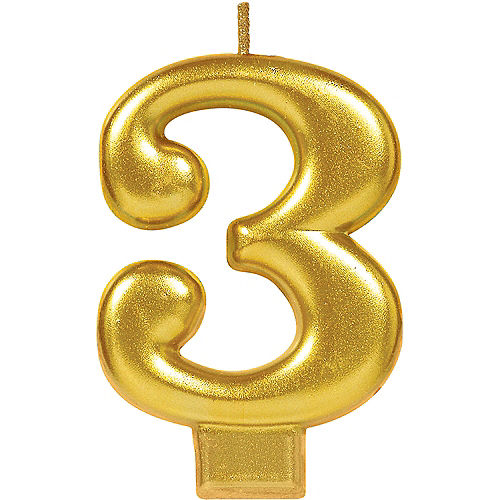 Gold Number 3 Birthday Candle Image #1