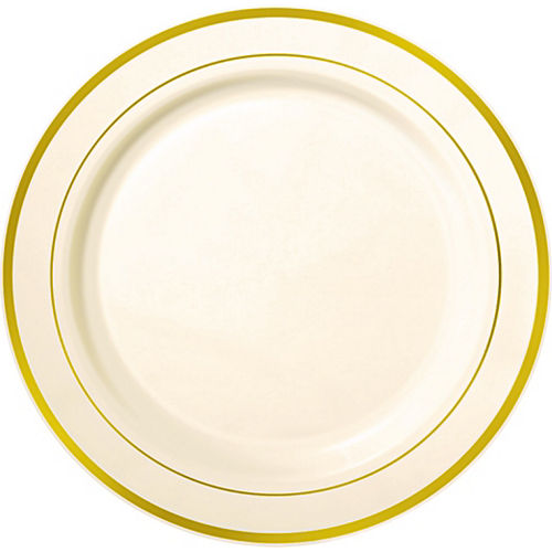 Nav Item for Cream Gold Trimmed Premium Plastic Buffet Plates 10ct Image #1