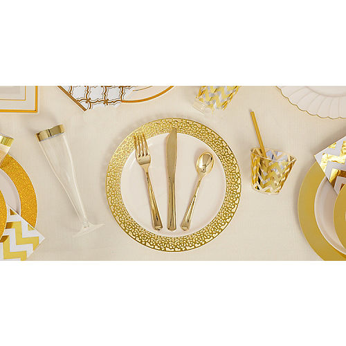 Cream Gold Trimmed Premium Plastic Buffet Plates 10ct Image #2