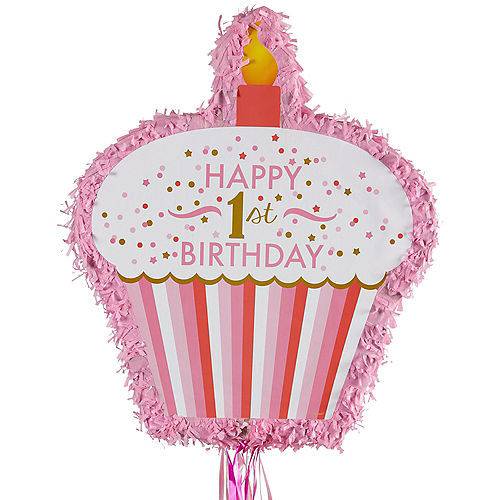 Nav Item for Pull String Pink Cupcake 1st Birthday Pinata Image #1