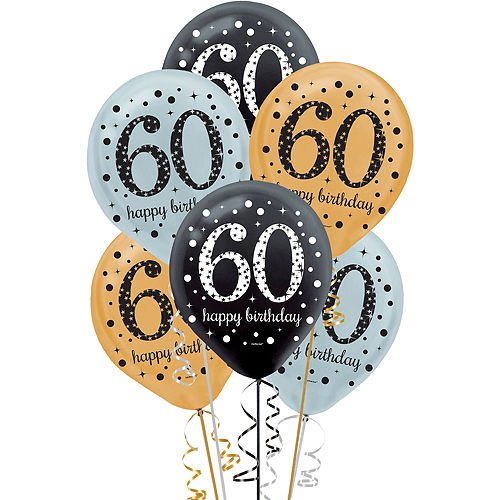60th Birthday Balloons 15ct - Sparkling Celebration Image #1