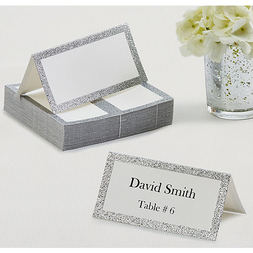 Glitter Silver Place Cards 50ct Image #1