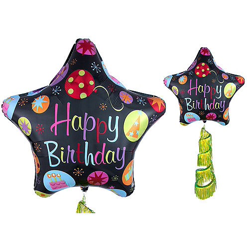 Giant Happy Birthday Star Balloon with Fringe Tail 31in Image #1