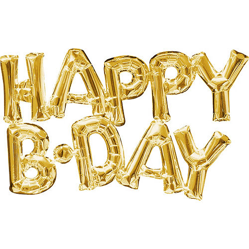 Air-Filled Gold Happy B-Day Letter Balloon Banners 2ct Image #1