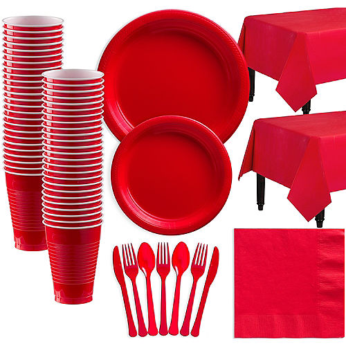 Nav Item for Red Plastic Tableware Kit for 50 Guests Image #1
