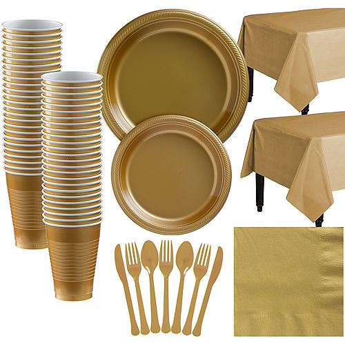 Gold Plastic Tableware Kit for 50 Guests Image #1