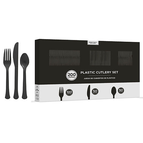Black Plastic Tableware Kit for 50 Guests Image #7