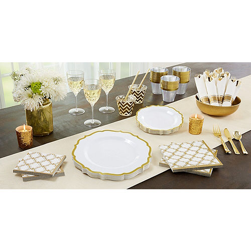 White Gold-Trimmed Ornate Premium Plastic Dessert Plates 20ct Image #2