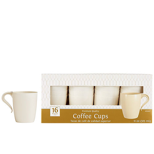 Vanilla Cream Premium Plastic Coffee Mugs 16ct Image #1