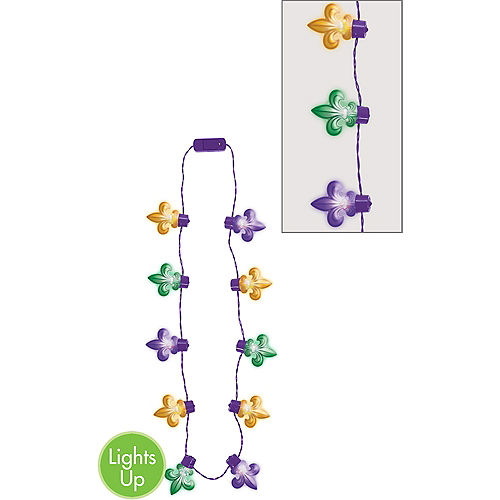 Nav Item for Light-Up Fleur-de-Lis Mardi Gras Necklace Image #1