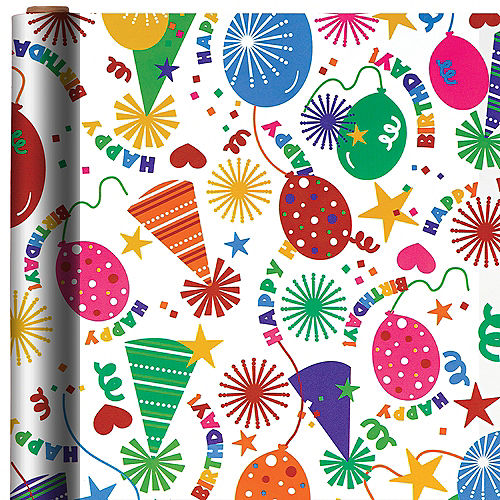 Party Hats & Balloons Birthday Gift Wrap Image #1
