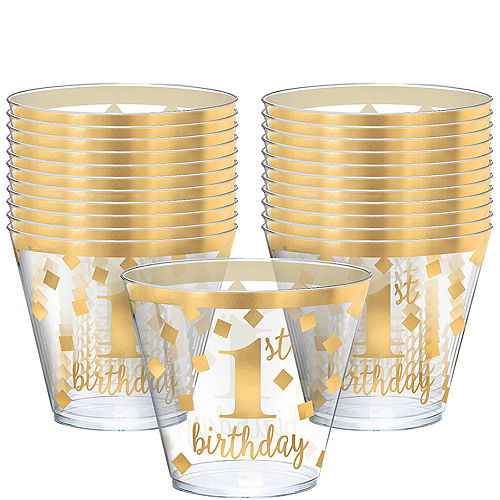 Nav Item for Metallic Gold Confetti 1st Birthday Plastic Tumblers 30ct Image #1