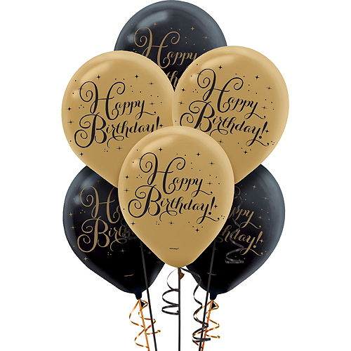 Black & Gold Birthday Balloons 15ct Image #1
